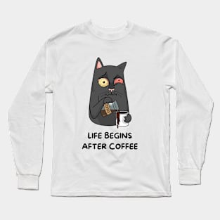 Funny Cat Drinking Coffee Cool Long Sleeve T-Shirt